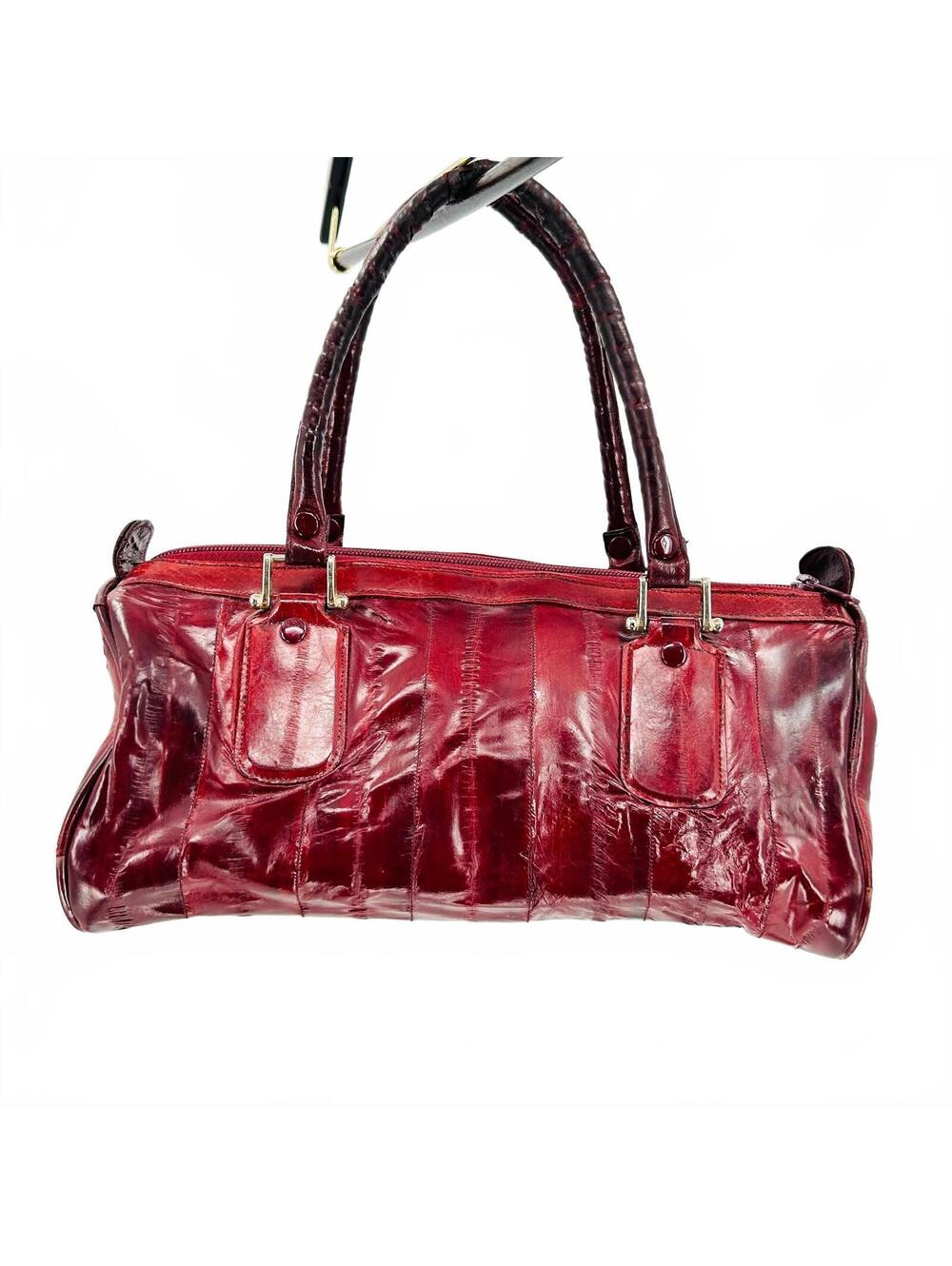 Vintage 80s Korean Eel Skin Burgundy Baguette Handbag
